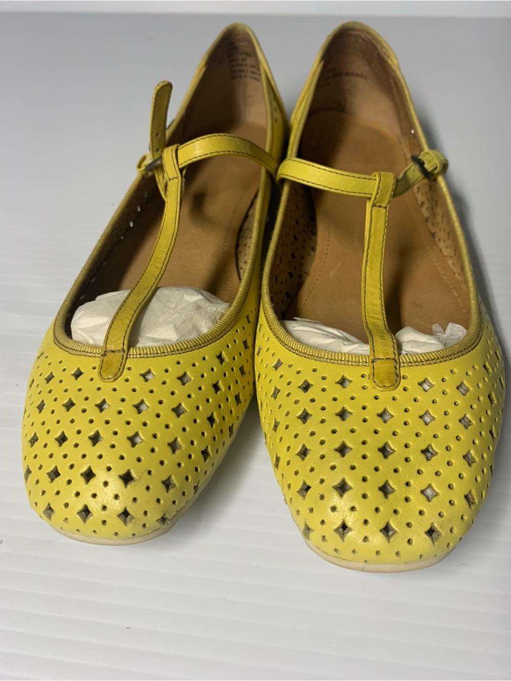 Vintage Frye Women's “Kat-T-Strap” Perforated  Square Toe in Lemon Yellow